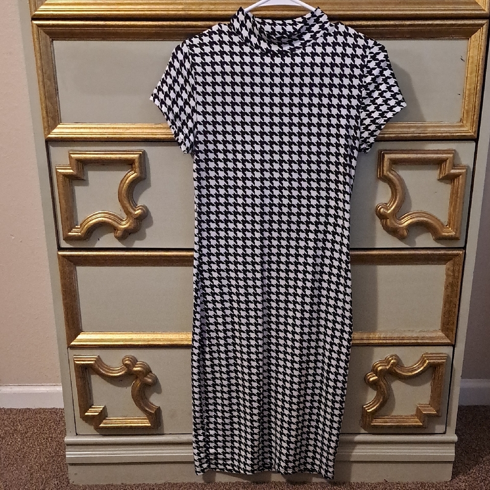 Classic Black and White Houndstooth Dress
